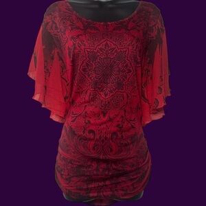 Vintage Red and Black Blouse